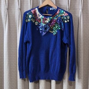 Vintage Womens Size Medium Victoria Harbor Purple Sequin Color Crew Neck Sweater
